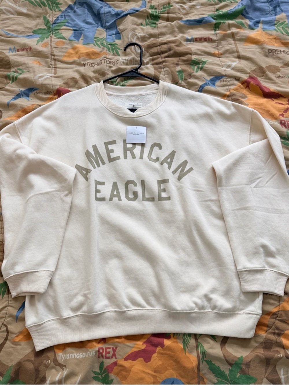 American Eagle Outfitters Cream Logo Crewneck Sweatshirt